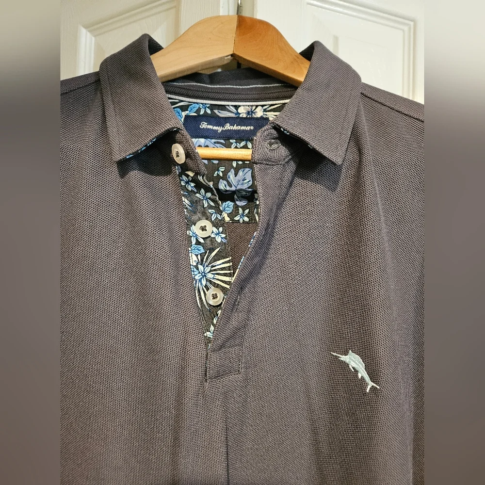 TOMMY BAHAMA Garden Print Collar Polo Short Sleeve Shirt LARGE - Picture 1 of 11